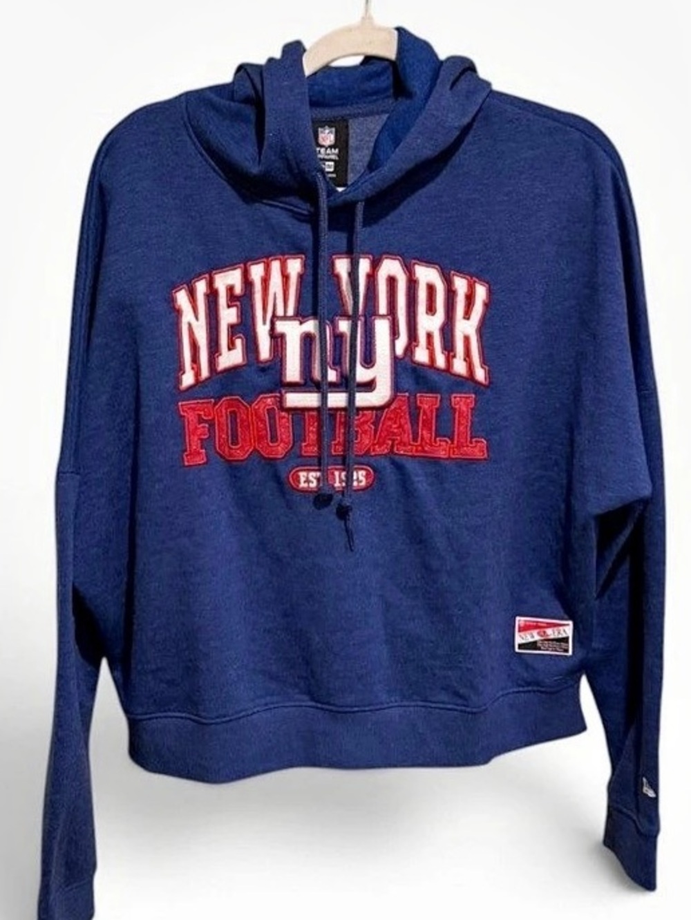 New Era NY Giants Women's Cropped Hoodie Glitter Applique Football L NWT